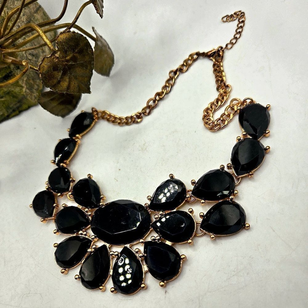 "5/$40" Black Acrylic Goldtone Adjustable Bib Statement Art Deco Necklace
